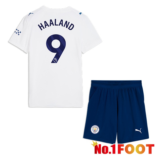 Manchester City (Erling Haaland 9) Kids Third Soccer Jersey White 2026/2027