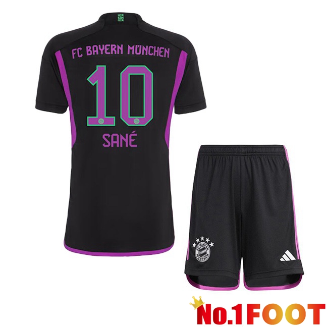 Bayern Munich (Sané 10) Kids Away Football Jersey Black 2023/2024