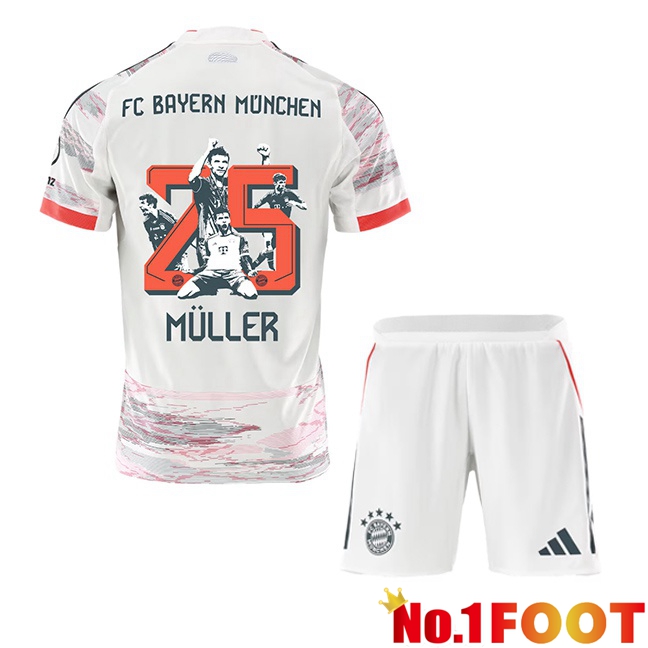 Bayern Munich (Müller 25) Kids Away Soccer Jersey Special Edition White 2025/2026