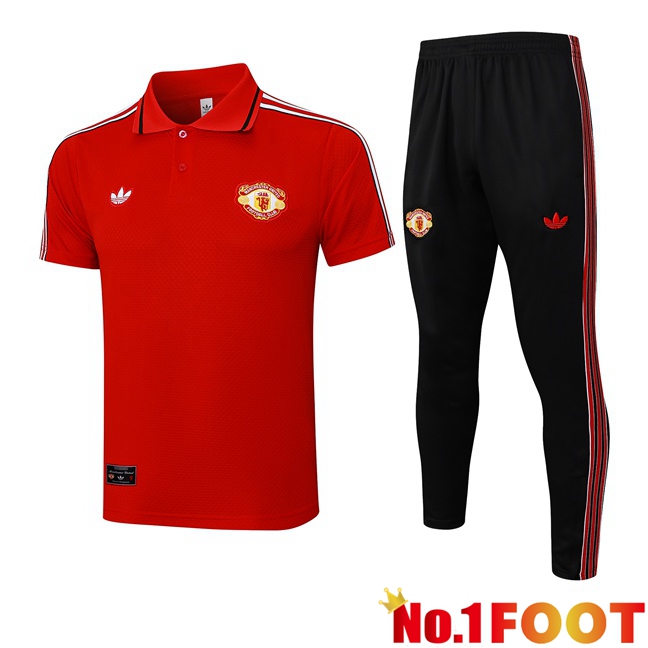 Manchester United Soccer Polo + Training Pants Red 2025/2026