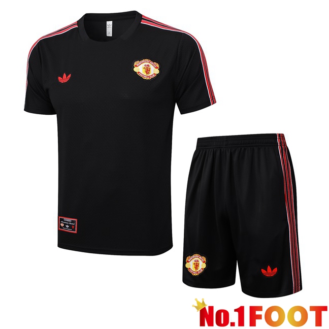 Manchester United kit Training T Shirt + Shorts Black 2025/2026