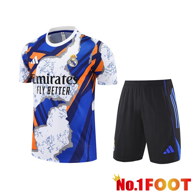 Real Madrid kit Training T Shirt + Shorts White Blue 2025/2026