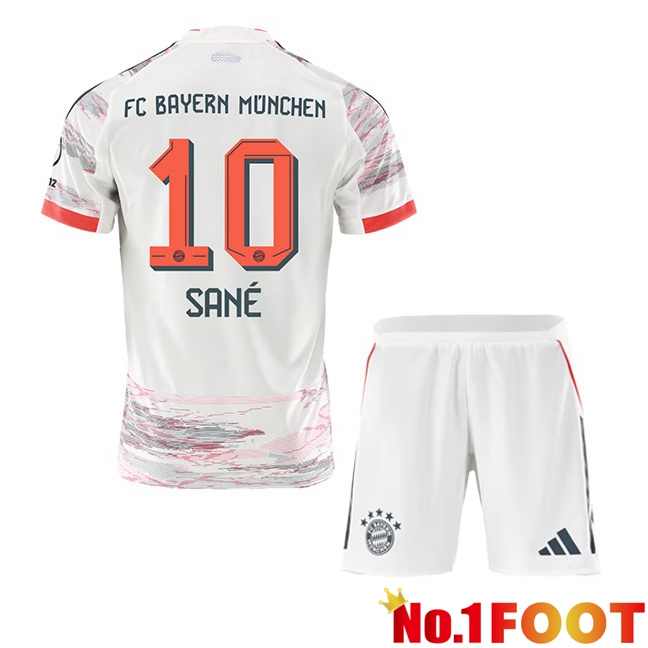 Bayern Munich (Sané 10) Kids Away Soccer Jersey White 2025/2026