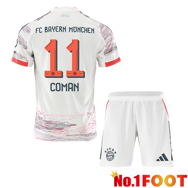 Bayern Munich (Coman 11) Kids Away Soccer Jersey White 2025/2026