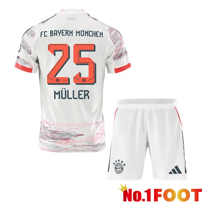 Bayern Munich (Müller 25) Kids Away Soccer Jersey White 2025/2026