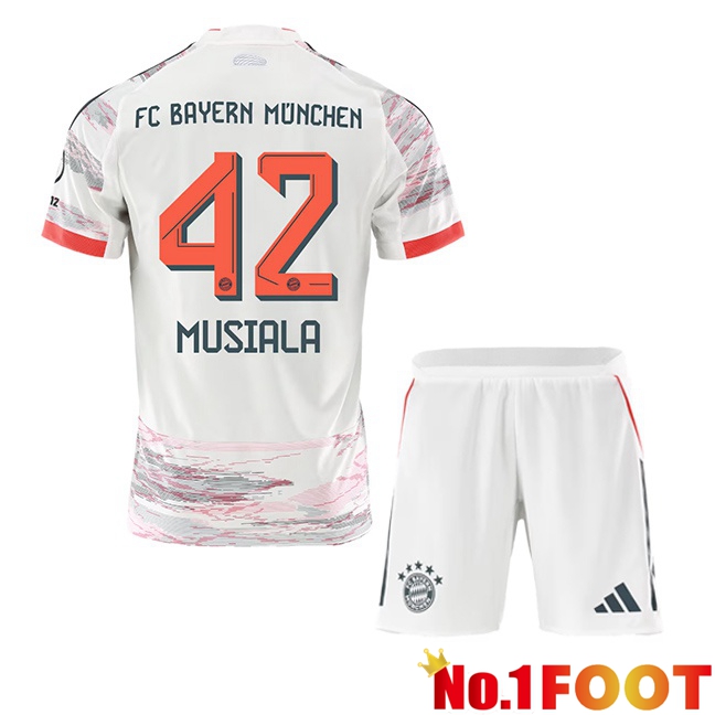 Bayern Munich (Musiala 42) Kids Away Soccer Jersey White 2025/2026