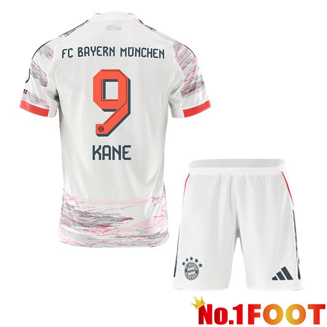 Bayern Munich (Kane 9) Kids Away Soccer Jersey White 2025/2026