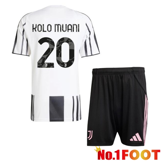 Juventus (KOLO MUANI 20) Kids Home Soccer Jersey Black White 2025/2026