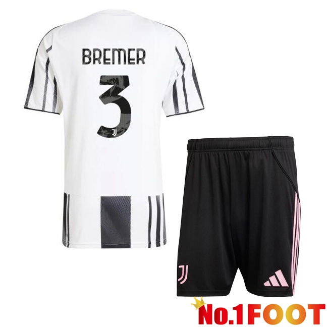 Juventus (BREMER 3) Kids Home Soccer Jersey Black White 2025/2026