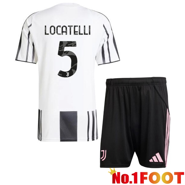 Juventus (LOCATELLI 5) Kids Home Soccer Jersey Black White 2025/2026