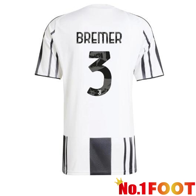 Juventus (BREMER 3) Home Soccer Jersey Black White 2025/2026