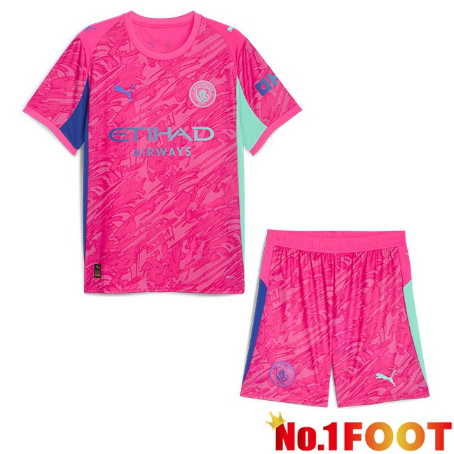 Manchester City Kids Goalkeeper Soccer Jersey Pink 2025/2026