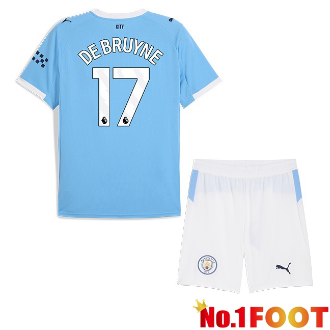 Manchester City (Kevin De Bruyne 17) Kids Home Soccer Jersey Blue 2025/2026