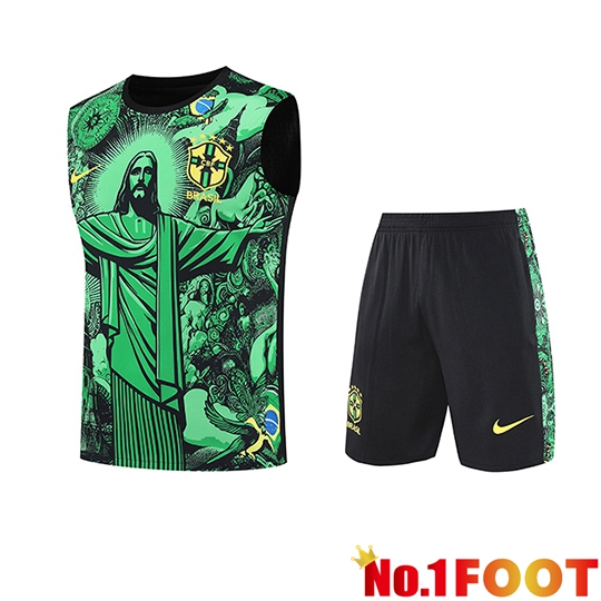 Brazil Kids kit Soccer Vest Green/Black 2025/2026