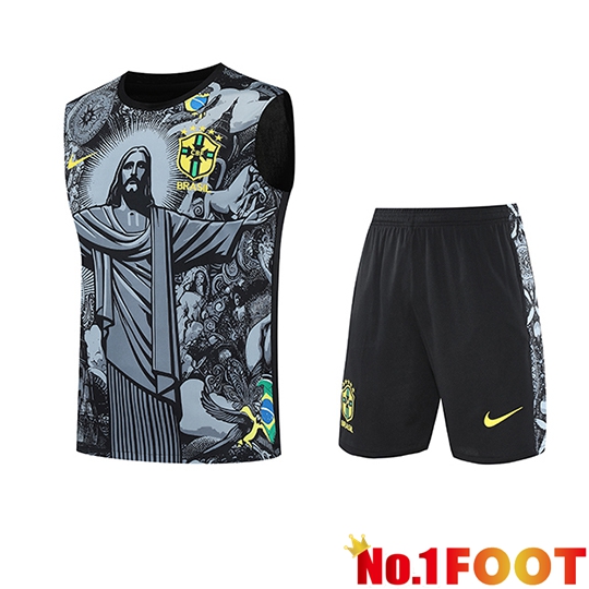 Brazil Kids kit Soccer Vest Grey/Black 2025/2026