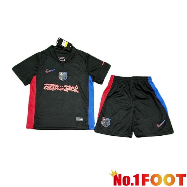 FC Barcelona Kids Away Soccer Jersey Travis Scott Black 2024/2025