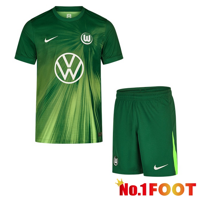 Vfl Wolfsburg Kids Home Soccer Jersey Green 2025/2026