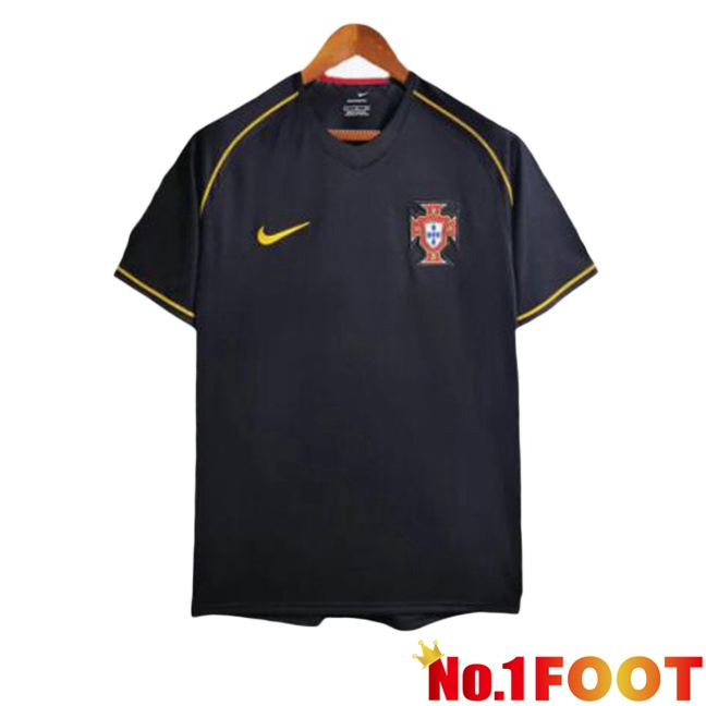 Portugal Retro Away Soccer Jersey Black 2006