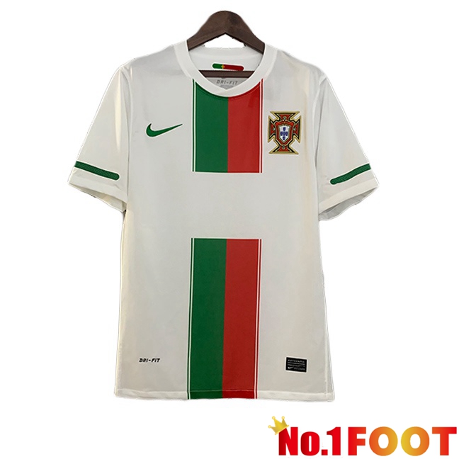 Portugal Retro Away Soccer Jersey White Red Green 2010