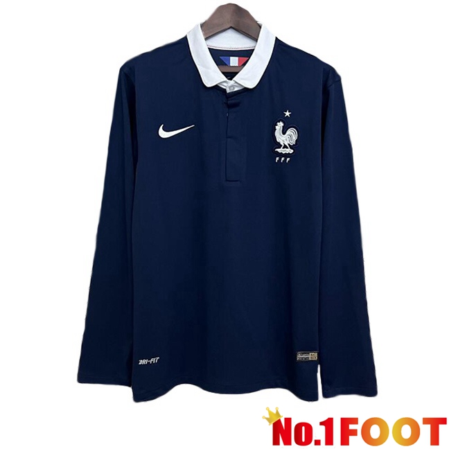 France Retro Home Soccer Jersey Long sleeve Blue Royal 2014