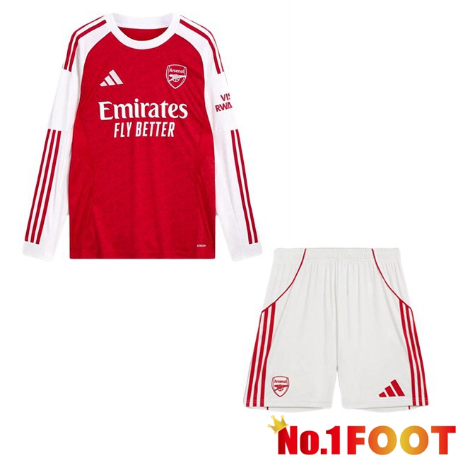 Soccer Jersey Arsenal Kids Home Long sleeve Red White 2025/2026