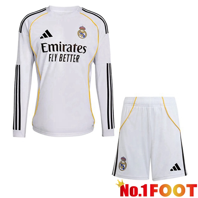 Soccer Jersey Real Madrid Kids Home Long sleeve White 2025/2026
