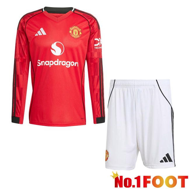 Soccer Jersey Manchester United Kids Home Long sleeve Red 2025/2026