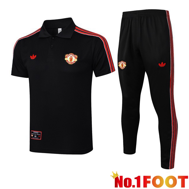 Soccer Polo Manchester United + Training Pants Black 2025/2026