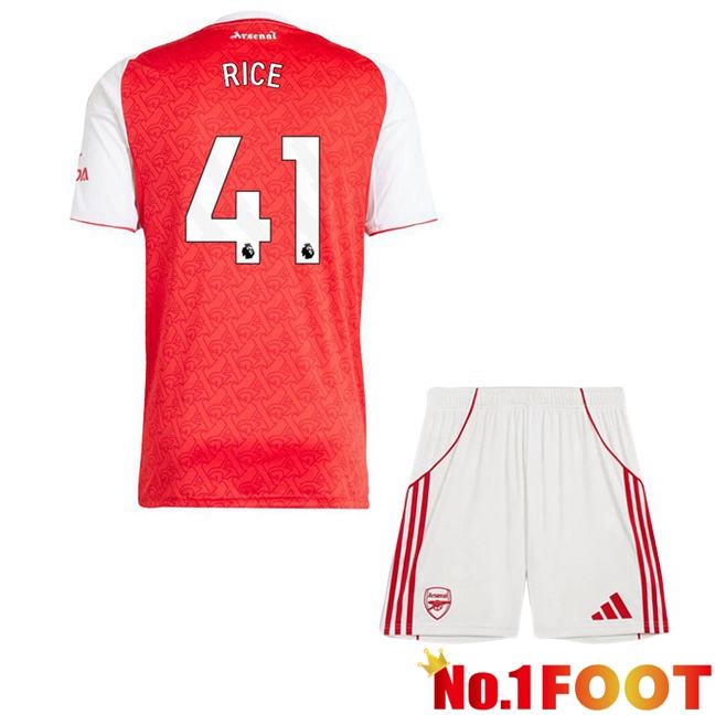 Soccer Jersey Arsenal (RICE 41) Kids Home Red White 2025/2026