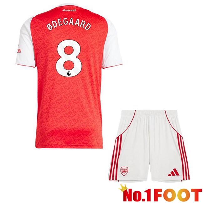 Soccer Jersey Arsenal (ØDEGAARD 8) Kids Home Red White 2025/2026