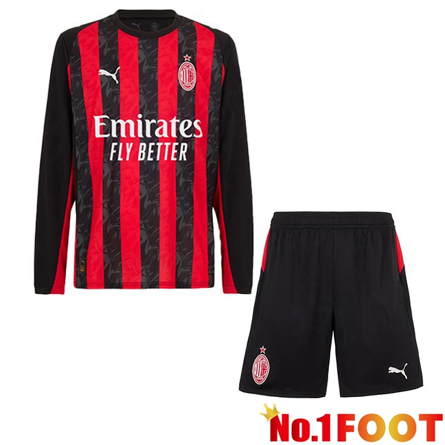 Soccer Jersey AC Milan Kids Home Long sleeve Red Black 2025/2026