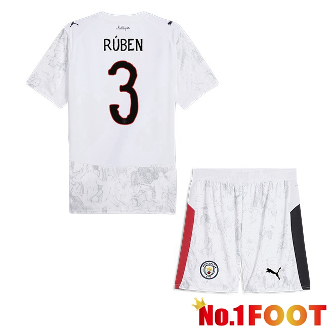 Soccer Jersey Manchester City Club World Cup (Ruben Dias 3) Kids Home White 2025/2026