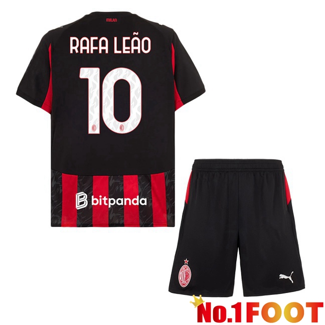 Soccer Jersey AC Milan (Rafa Leão 10) Kids Home Red Black 2025/2026