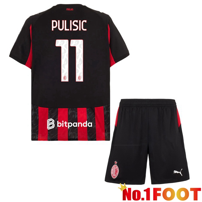 Soccer Jersey AC Milan (Pulisic 11) Kids Home Red Black 2025/2026