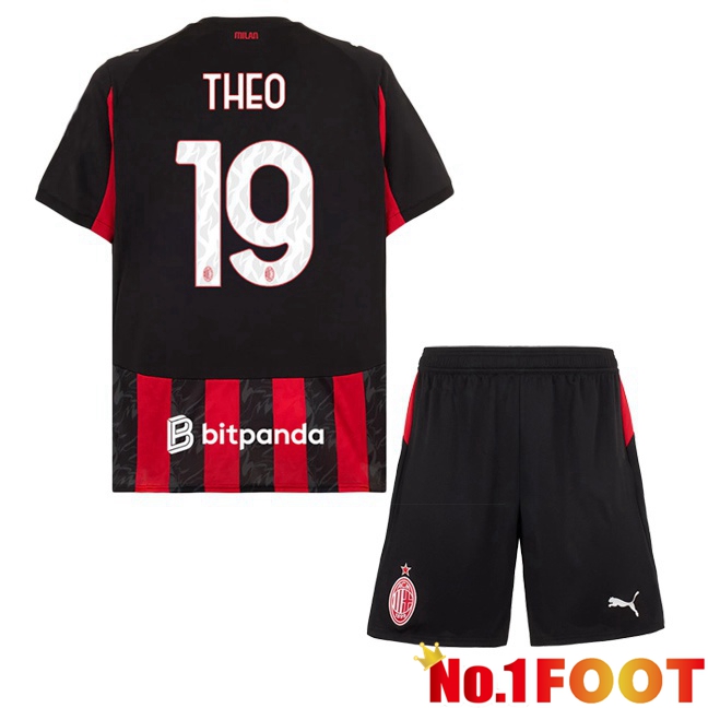 Soccer Jersey AC Milan (THEO 19) Kids Home Red Black 2025/2026