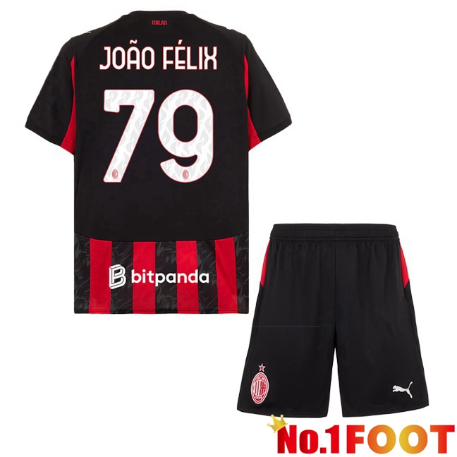 Soccer Jersey AC Milan (João Félix 79) Kids Home Red Black 2025/2026
