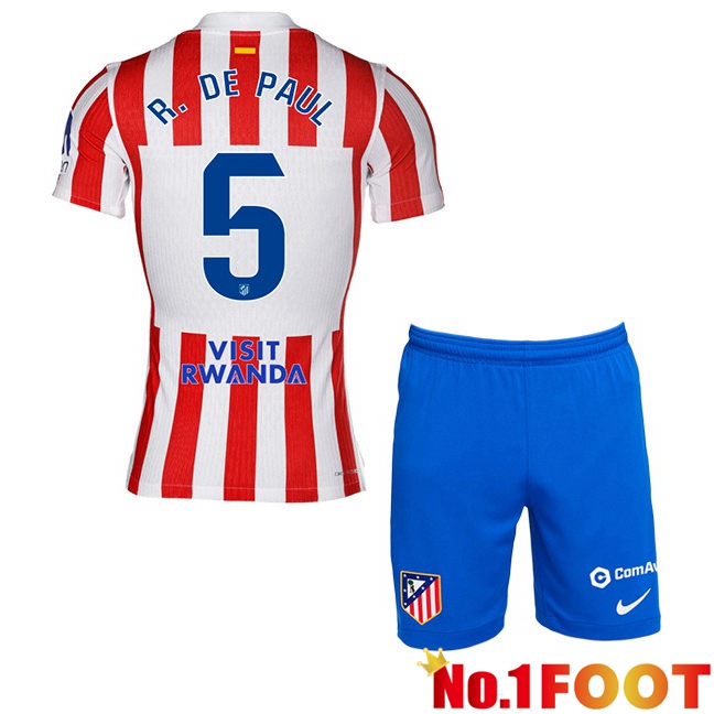 Soccer Jersey Atletico Madrid (R. De PAUL 5) Kids Home Red 2025/2026