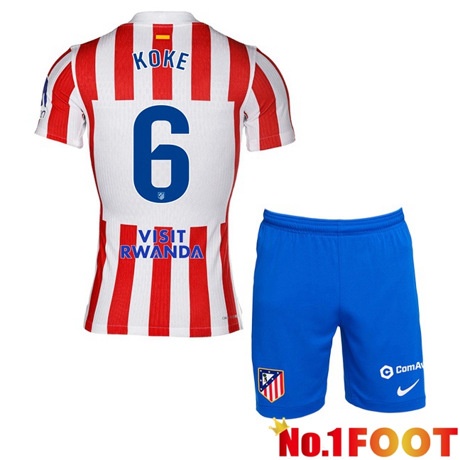 Soccer Jersey Atletico Madrid (KOKE 6) Kids Home Red 2025/2026