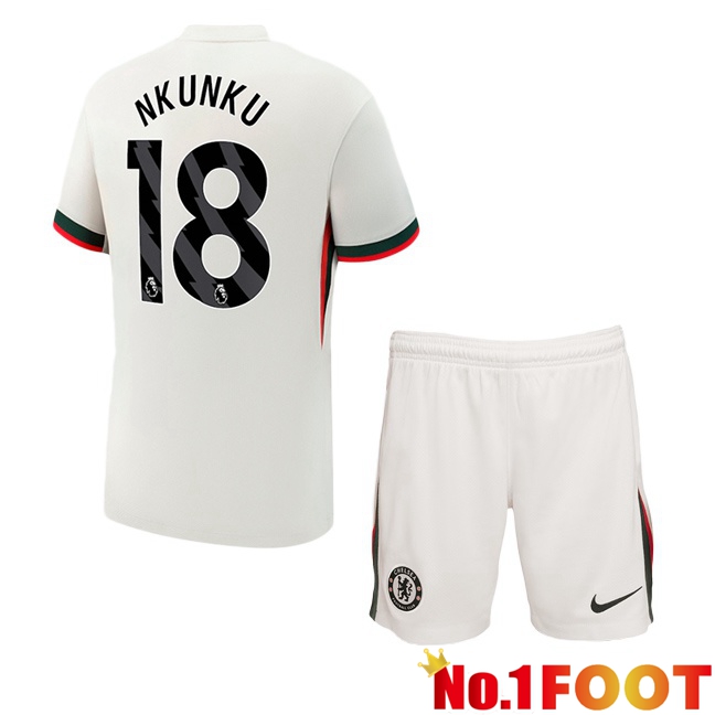 Soccer Jersey FC Chelsea (Nkunku 18) Kids Away White 2025/2026