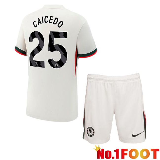 Soccer Jersey FC Chelsea (Caicedo 25) Kids Away White 2025/2026