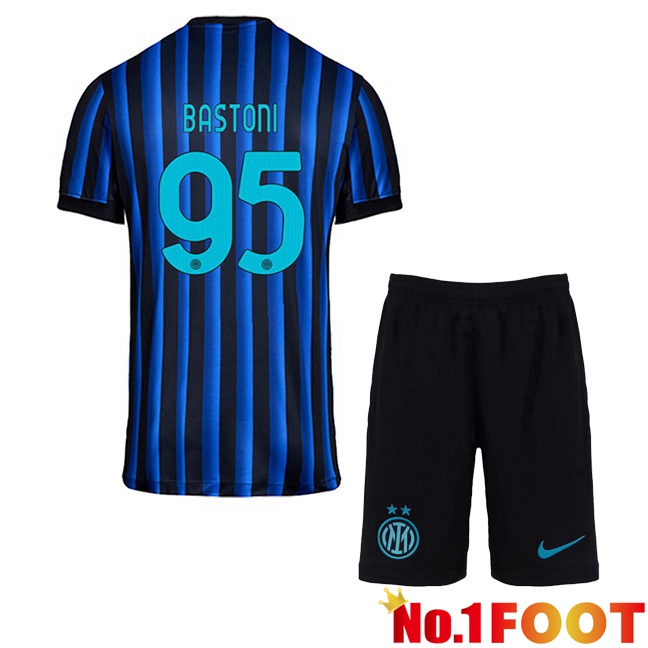 Soccer Jersey Inter Milan (BASTONI 95) Kids Home Blue Black 2025/2026