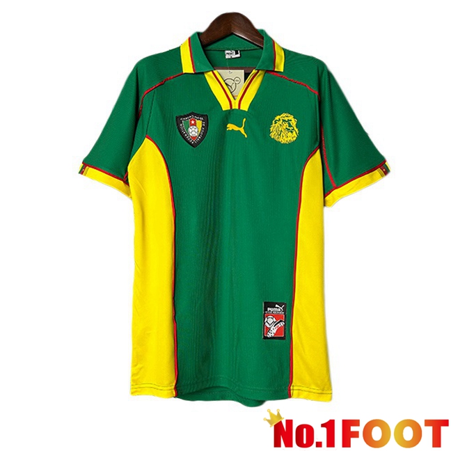 Soccer Jersey Cameroon Retro Home Green Yellow 1998