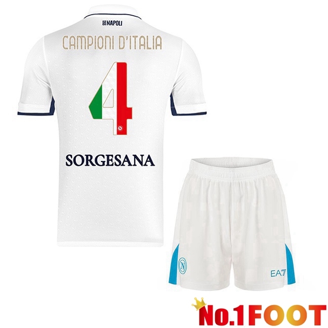 Soccer Jersey SSC Napoli Campioni D'Italia Kids Away White 2024/2025