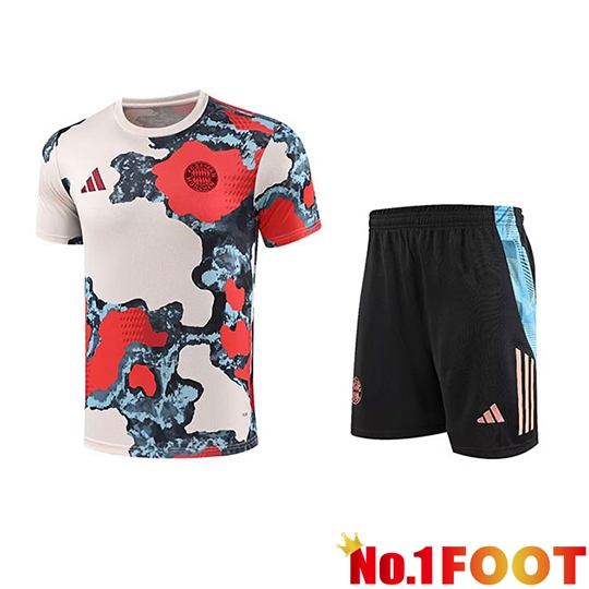 Bayern Munich Kids Training T Shirt Beige Red Blue 2025 2026