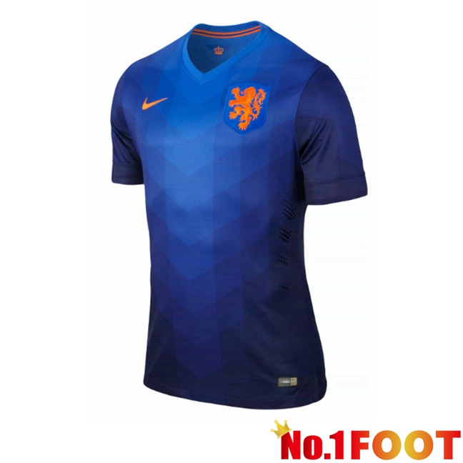 Netherlands Retro Away Soccer Jersey Blue 2014