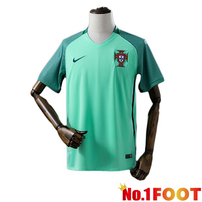 Portugal Retro Away Soccer Jersey Green 2016