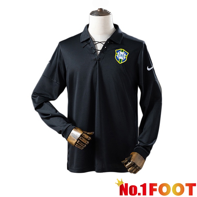 Brazil Retro Soccer Jersey Special Edition Long sleeve Black 2004
